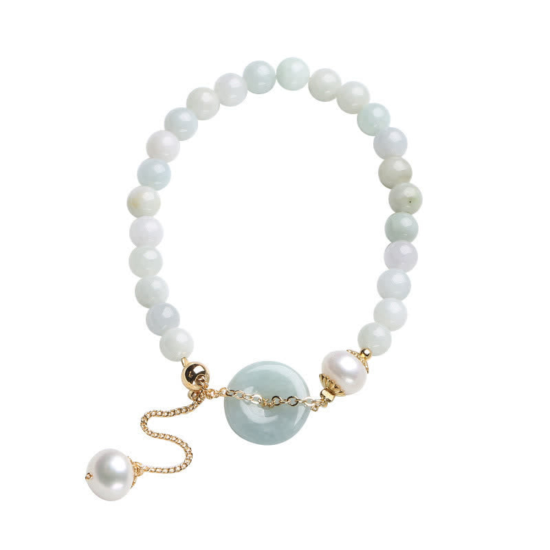 Pulsera de suerte de prosperidad con hebilla de paz y perlas de jade natural