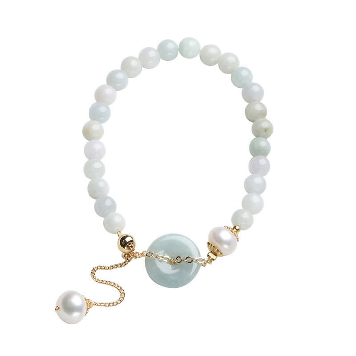 Pulsera de suerte de prosperidad con hebilla de paz y perlas de jade natural