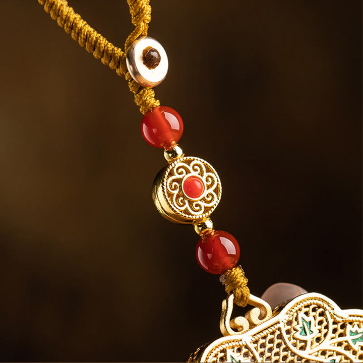 Llavero con cerradura de Buddha Stones de buenos deseos, personaje de Fu, bendición de la suerte