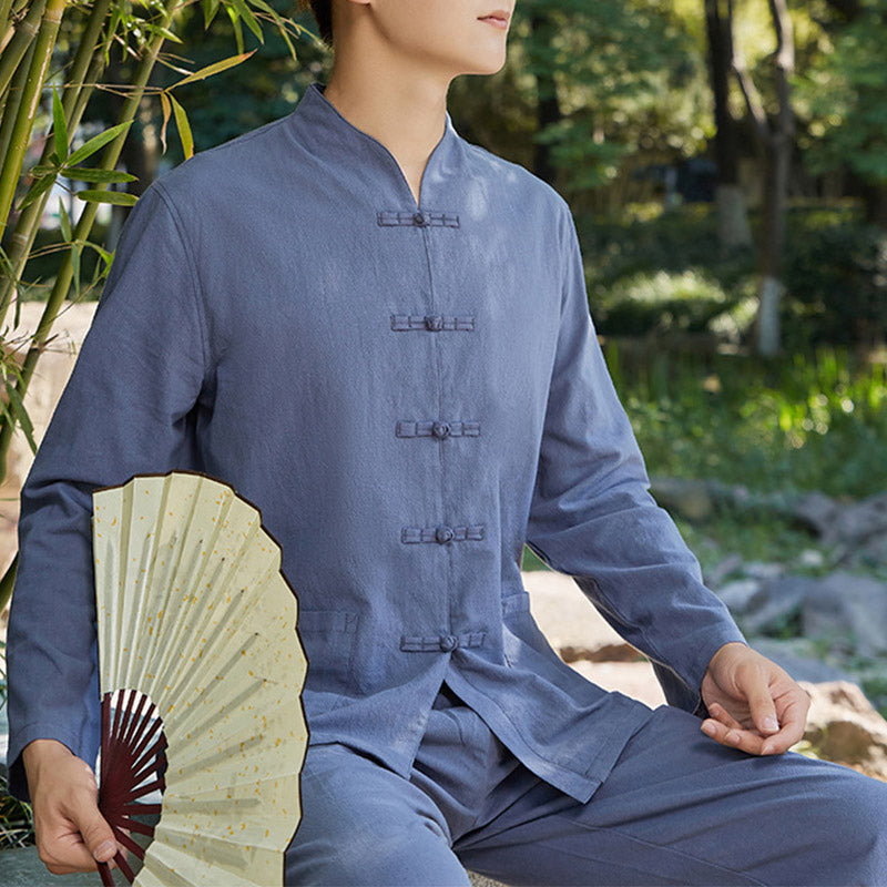 Buddha Stones espiritual Zen práctica Yoga meditación oración ropa algodón lino conjunto de hombres - Azul - US/UK/AU48, EU58 (6XL) - image 3