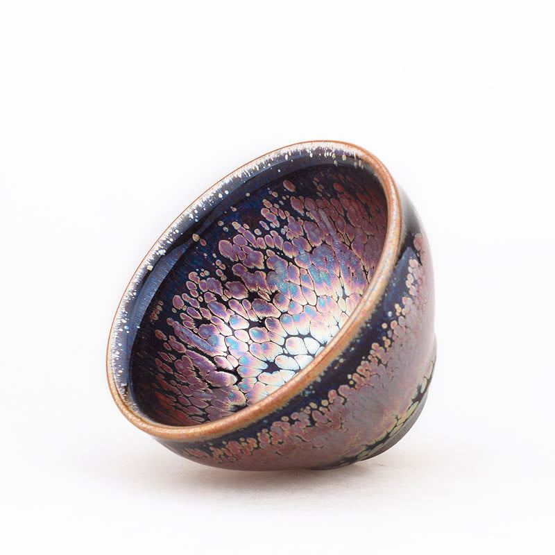 Taza de té de cerámica china Jianzhan, diseño de planta suculenta hecha a mano con Buddha Stones, taza de té Tenmoku Kung Fu