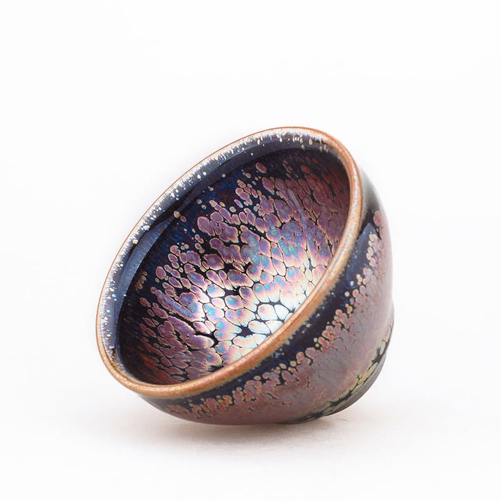 Taza de té de cerámica china Jianzhan, diseño de planta suculenta hecha a mano con Buddha Stones, taza de té Tenmoku Kung Fu