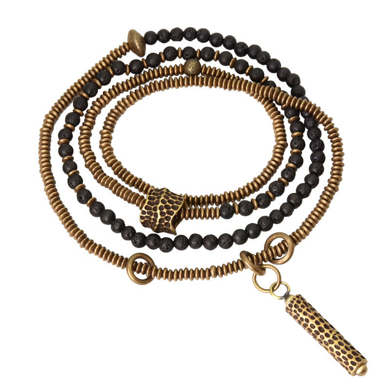 Pulsera multicapa curativa de cobre y roca de lava vintage con Buddha Stones