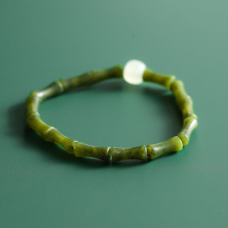 Pulsera de abundancia de suerte con patrón de jade de bambú verde con Buddha Stones