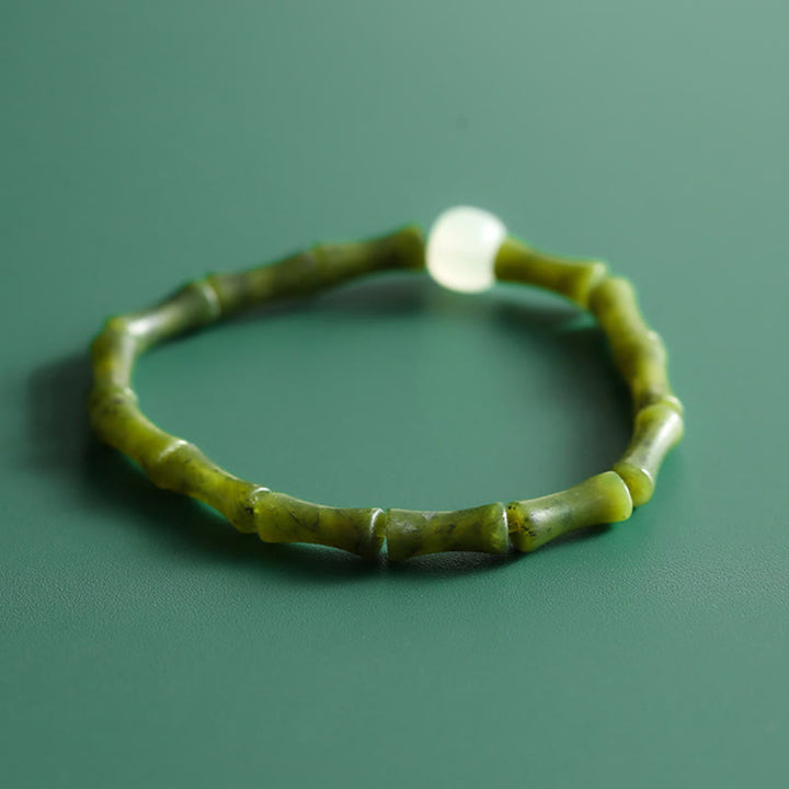 Pulsera de abundancia de suerte con patrón de jade de bambú verde con Buddha Stones