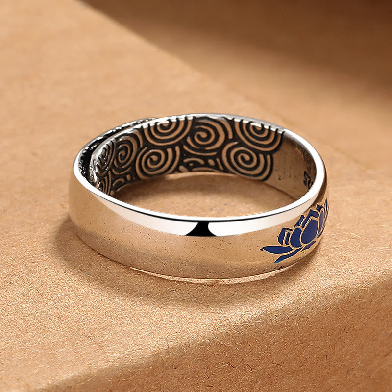 Anillo de iluminación de cobre con nubes auspiciosas de loto azul tibetano con Buddha Stones