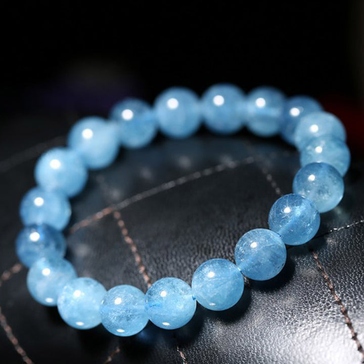 Buddhastoneshop Pulsera curativa de paz con cuentas de aguamarina