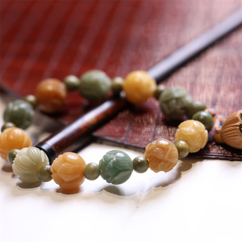Pulsera de armonía de sabiduría de sándalo verde de loto con semillas de Bodhi de Buddha Stones