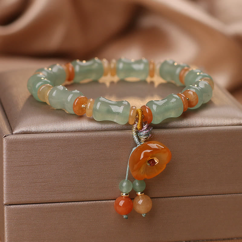 Pulsera de la suerte con patrón de flores de bambú y jade natural de Buddha Stones