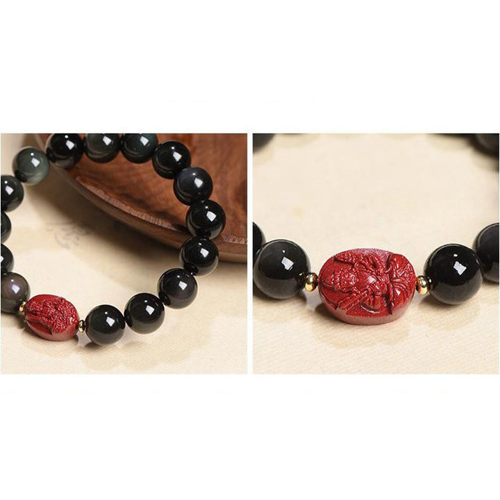 Pulsera de purificación de cinabrio de obsidiana negra Natural de Buda natal del zodiaco chino con Buddha Stones