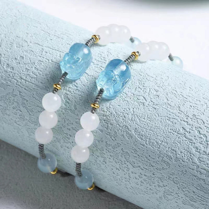 Pulsera curativa de jade blanco PiXiu Hetian de aguamarina natural con Buddha Stones