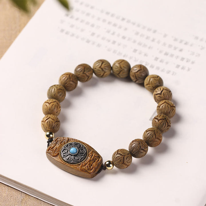 Buddha Stones Sándalo Verde Madera de Ébano Sándalo Om Mani Padme Hum Pulsera Calmante