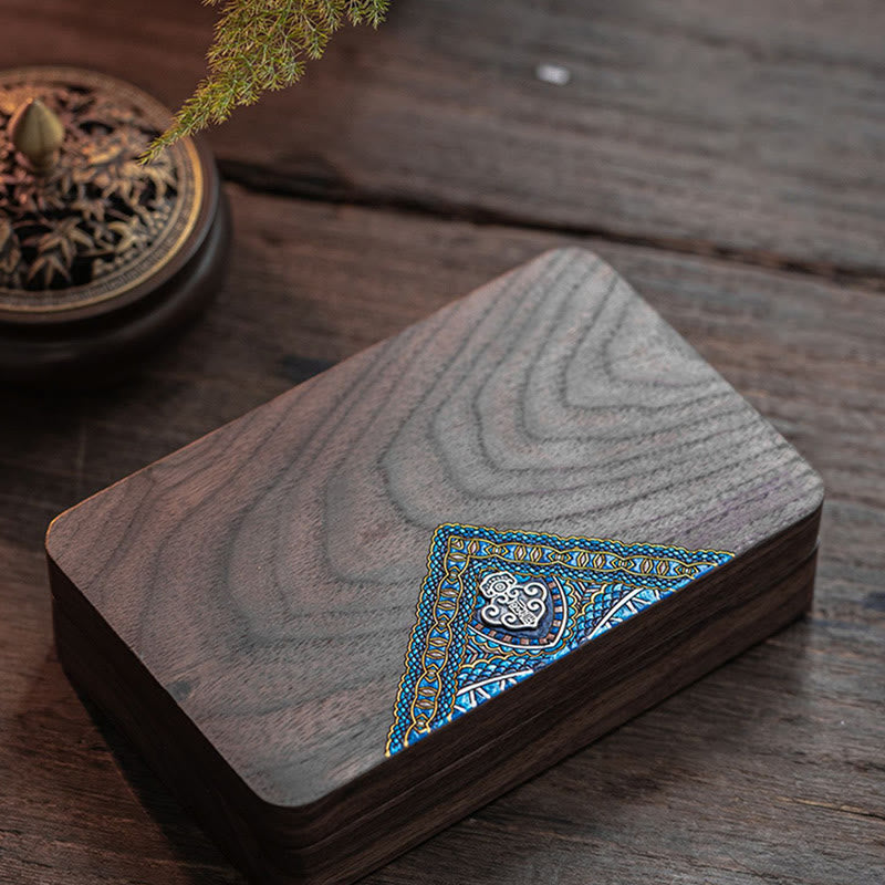 Caja de regalo de madera hecha a mano vintage de madera de nogal negro para guardar joyas