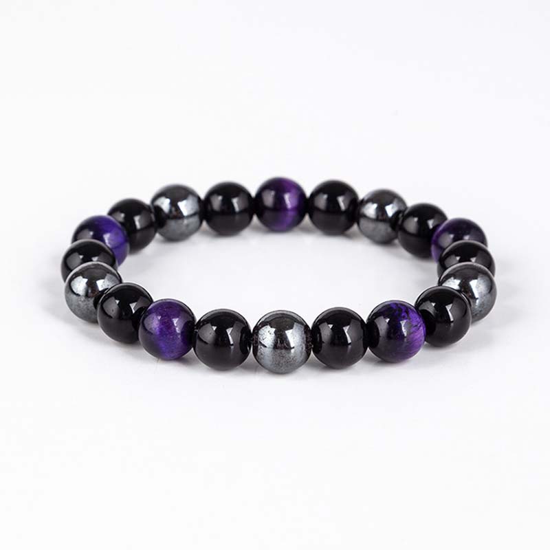 Juego de collar y pulsera con ojo de tigre tibetano con Buddha Stones