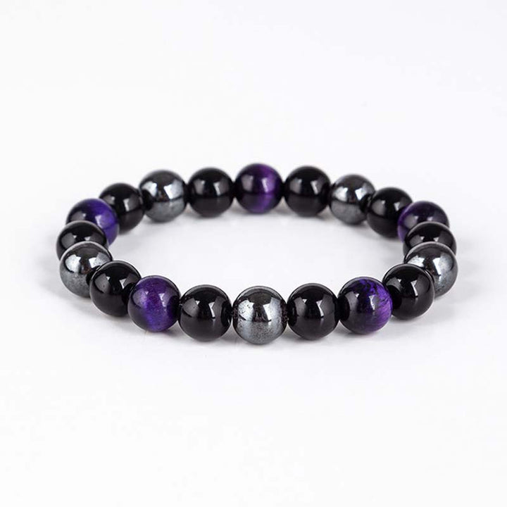 Juego de collar y pulsera con ojo de tigre tibetano con Buddha Stones