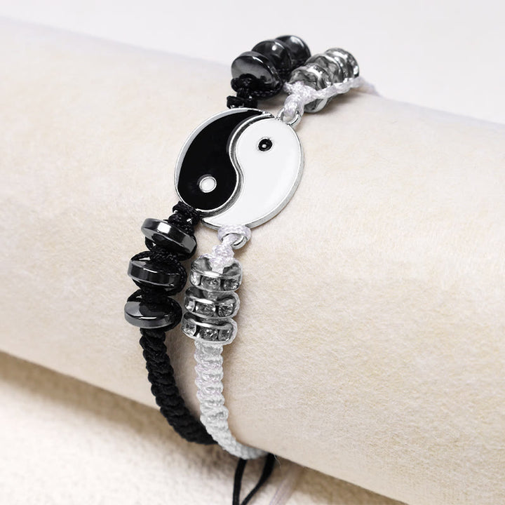 Pulsera de pareja de hematita Yin Yang, 2 piezas, Buddha Stones