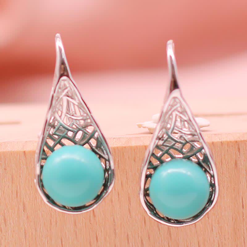 Pendientes colgantes de plata de ley 925 con diseño de cuentas de color turquesa