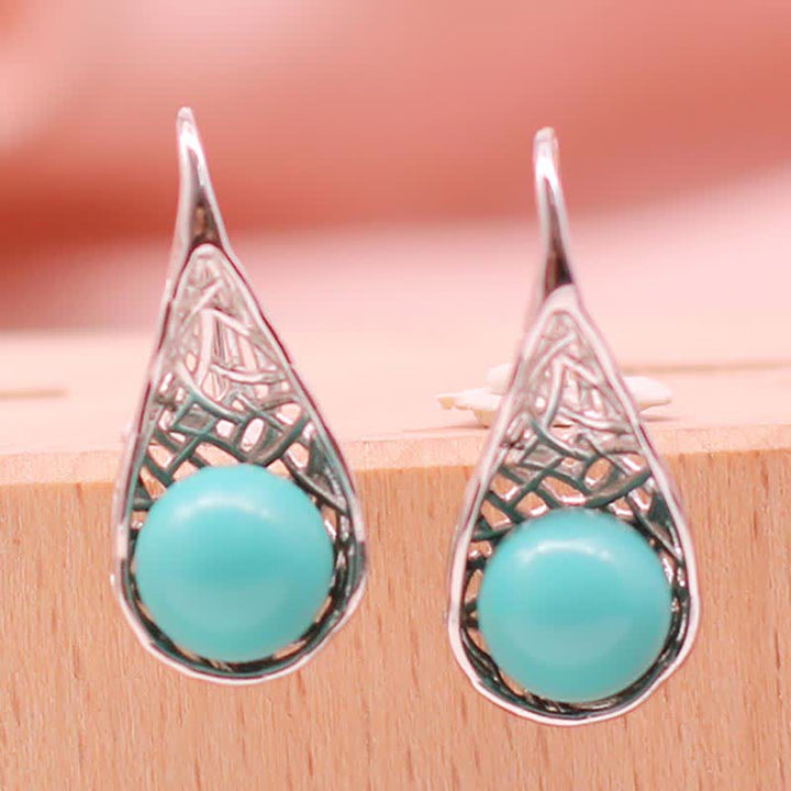 Pendientes colgantes de plata de ley 925 con diseño de cuentas de color turquesa