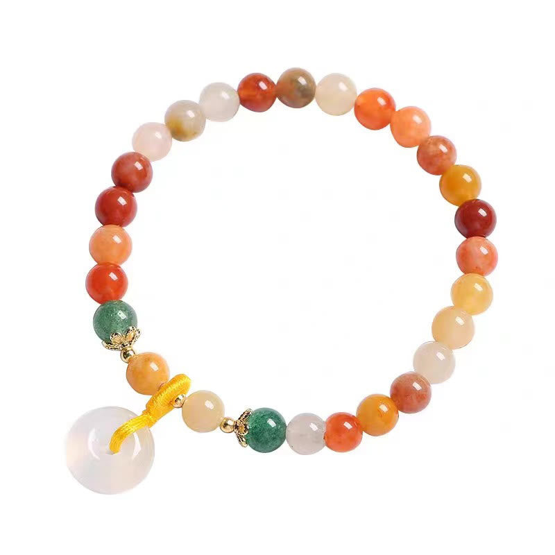 Pulsera de riqueza con hebilla de paz de jade de seda dorada colorida chapada en oro de 14 Buddha Stones