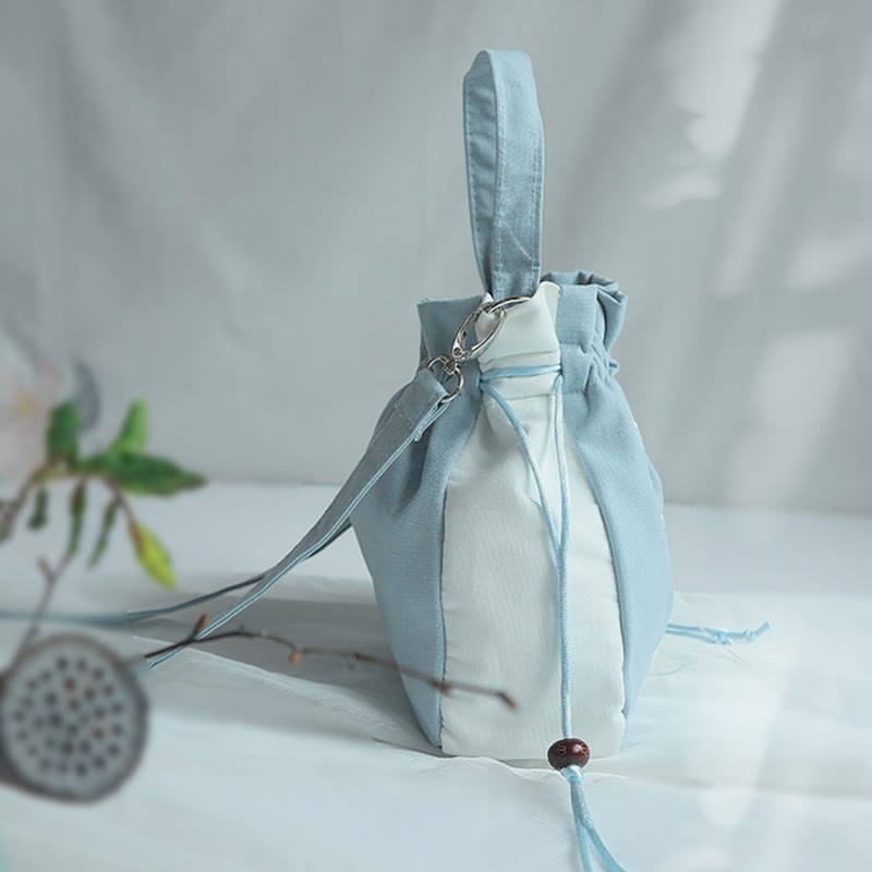 Bolso de hombro de lona con flores bordadas hechas a mano con Buddha Stones