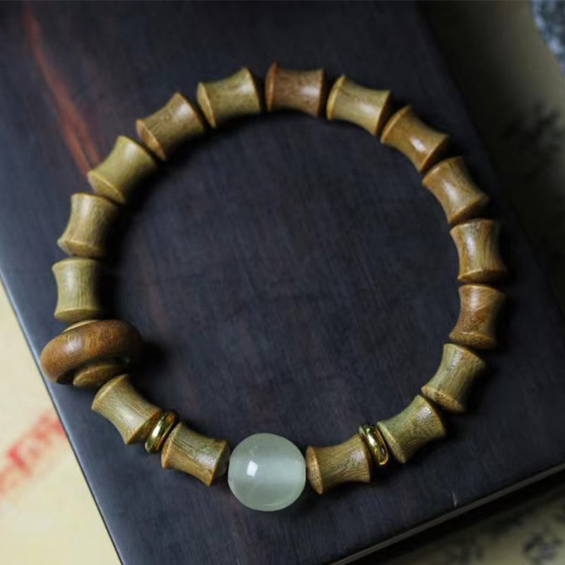 Pulsera de la paz de bambú con Buddha Stones, ébano, sándalo verde, palisandro negro