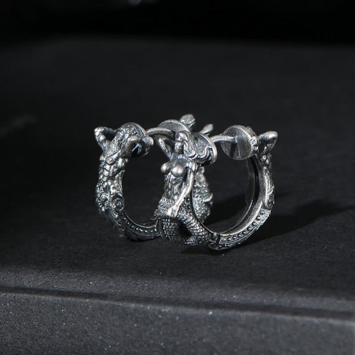 Pendientes de protección con patrón de aro de dragón de plata de ley 925