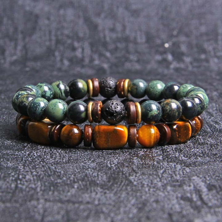 Buddha Stones 2 pulseras de cuentas de ojo de tigre de piedra emperador de cristal curativo