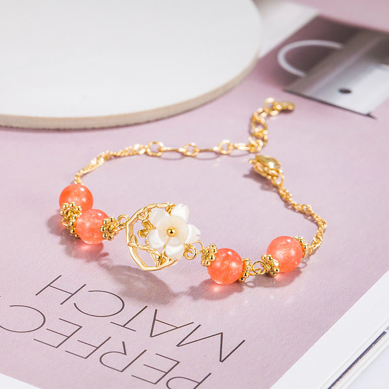 Pulsera de Confianza de Buddha Stones Ágata Roja Piedra Tridacna Flor