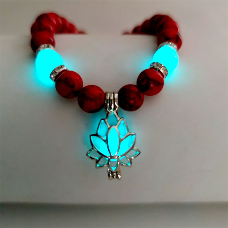 Pulsera de protección de loto con cuentas luminosas de piedra brillante turquesa tibetana de Buddha Stones