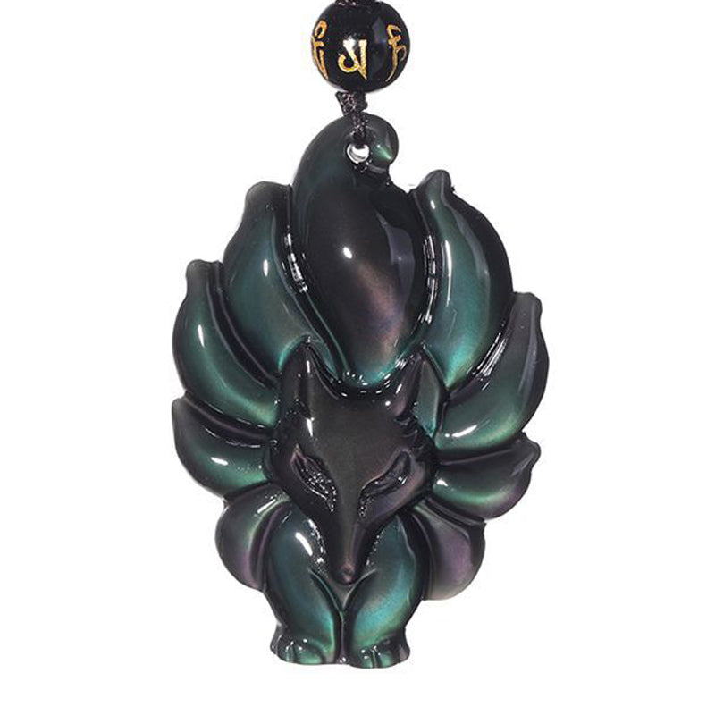 Buddha Stones, obsidiana arcoíris Natural, brillo dorado, obsidiana, zorro de nueve colas, colgante positivo - image 2