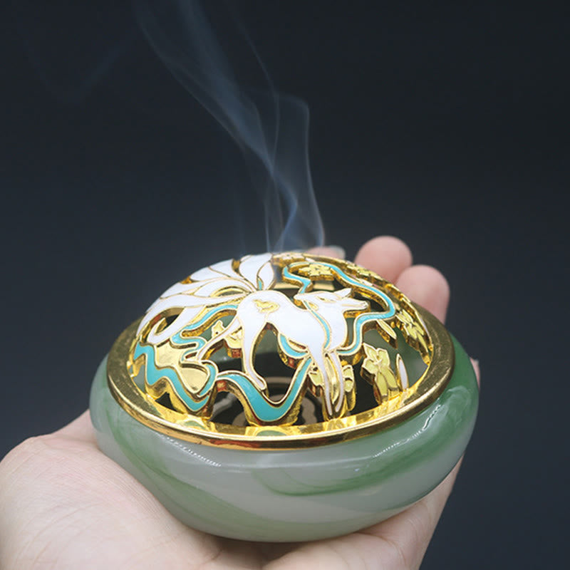 Quemador de incienso de meditación curativa de cristal Liuli de zorro de nueve colas con Buddha Stones
