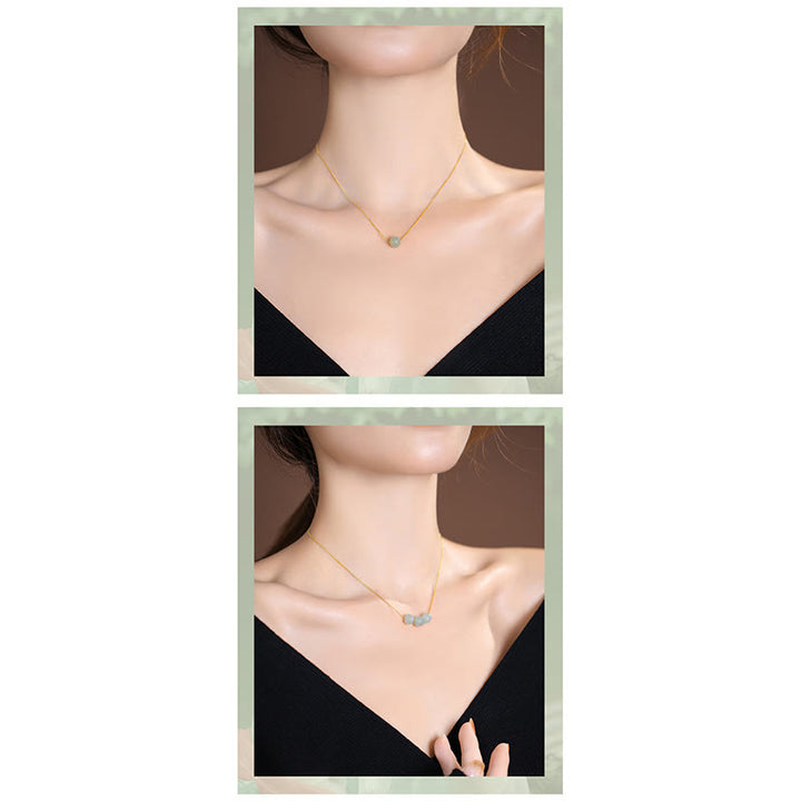 Plata de Ley 925 Natural Hetian Jade cian Jade suerte riendo Buda mariposa collar colgante - image 15
