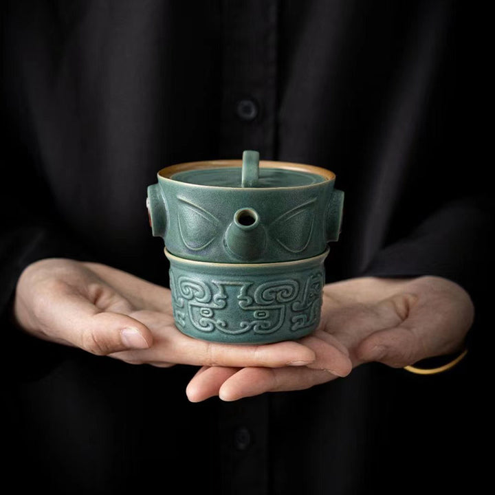 Taza de té de cerámica Kung Fu con bolsa, Buddha Stones , Sanxingdui
