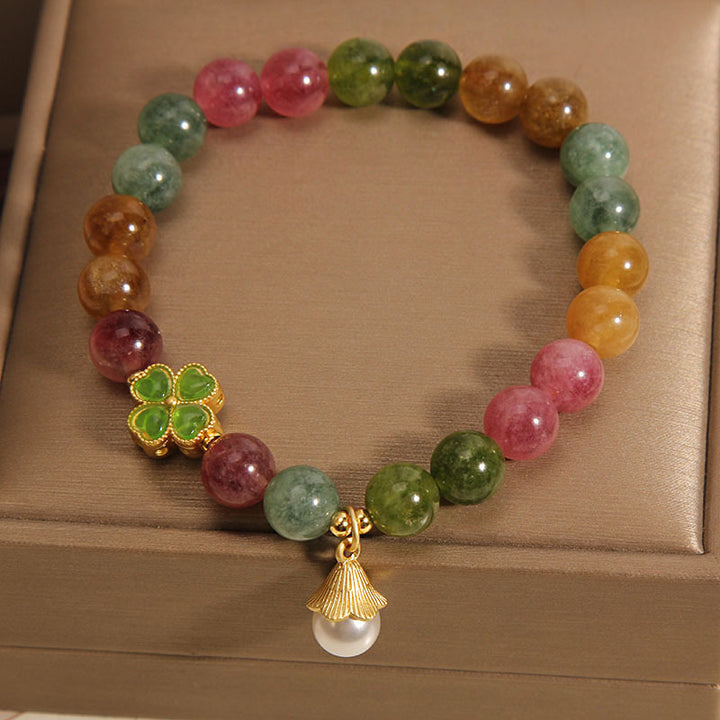 Pulsera de la sabiduría de la flor del trébol de cuatro hojas de la turmalina colorida de las Buddha Stones