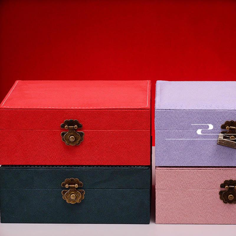 Caja organizadora de joyas de diseño Simple con Buddha Stones, caja de almacenamiento de joyas de dos capas, caja de franela con cerradura - image 25