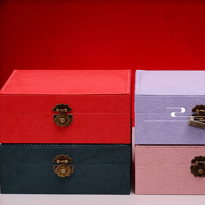 Caja organizadora de joyas de diseño Simple con Buddha Stones, caja de almacenamiento de joyas de dos capas, caja de franela con cerradura - image 25