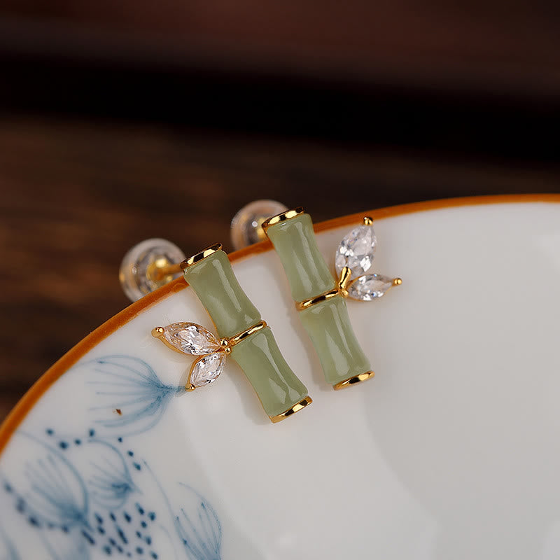 Pendientes de plata de ley 925 con Buddha Stones , jade cian hetiano, jade blanco, ágata roja, patrón de bambú, pendientes de la suerte