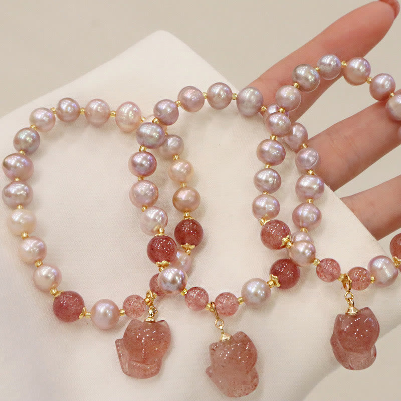 Pulsera con dije curativo de amor de zorro lindo de cuarzo fresa con Buddha Stones