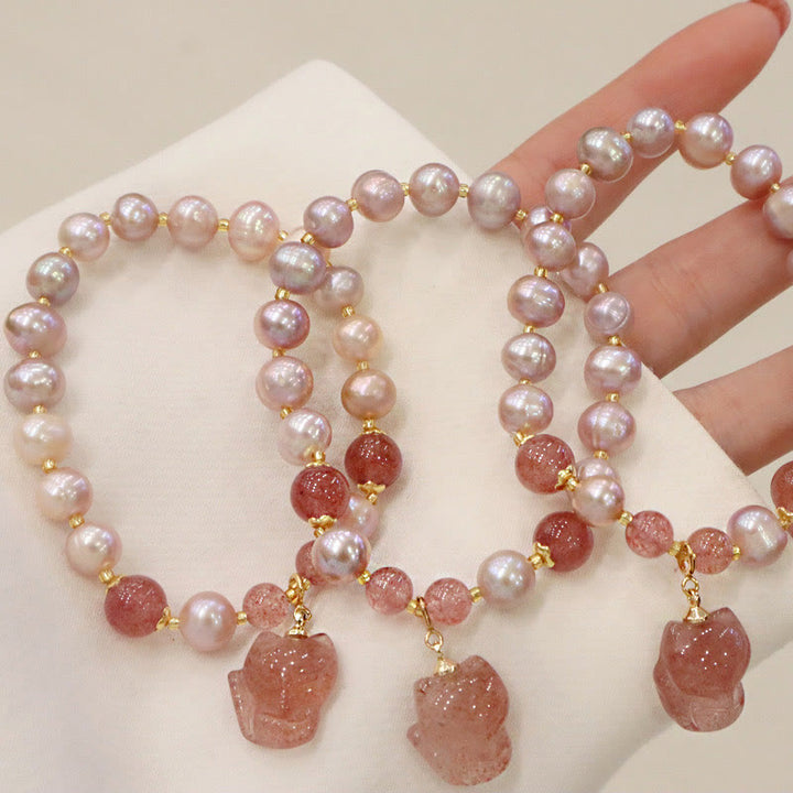 Pulsera con dije curativo de amor de zorro lindo de cuarzo fresa con Buddha Stones