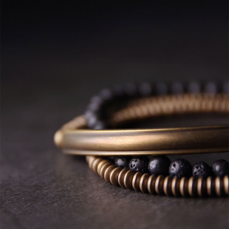 Pulsera de soporte de cobre de roca de lava vintage de Buddha Stones
