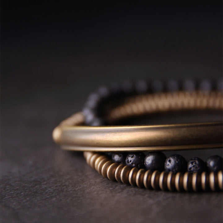 Pulsera de soporte de cobre de roca de lava vintage de Buddha Stones