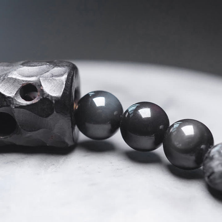 Pulsera de pareja de éxito de cristal blanco de madera de ébano de cuarzo rutilado negro