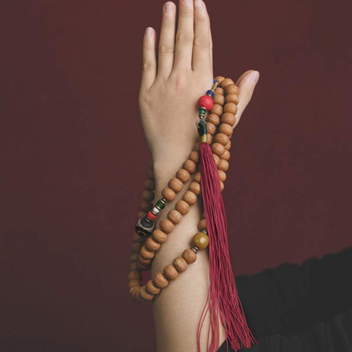 Pulsera de borla de paz con cuentas Dzi de semillas Bodhi de 108 cuentas Mala