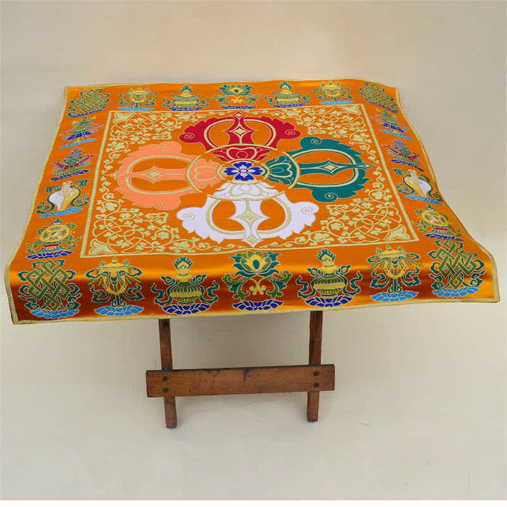 Tapete para altar de oración con nudo sin fin, tapete para meditación curativa, 8 símbolos auspiciosos, camino de mesa