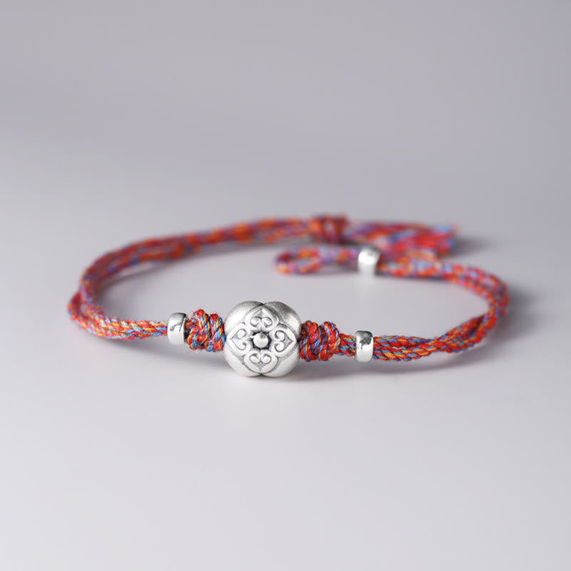 Pulsera Trenzada Multicolor De La Suerte Caqui De Plata De Ley 999 Con Buddha Stones