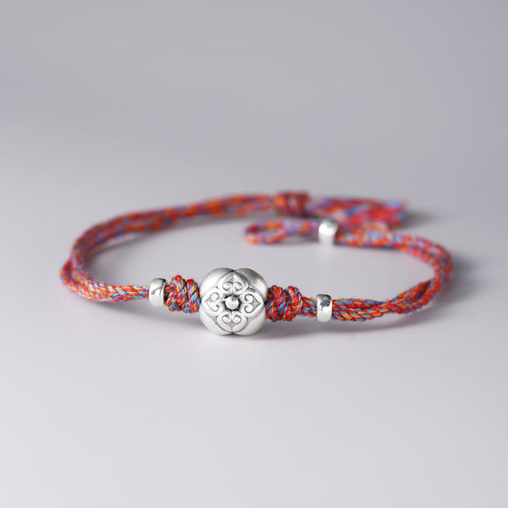 Pulsera Trenzada Multicolor De La Suerte Caqui De Plata De Ley 999 Con Buddha Stones