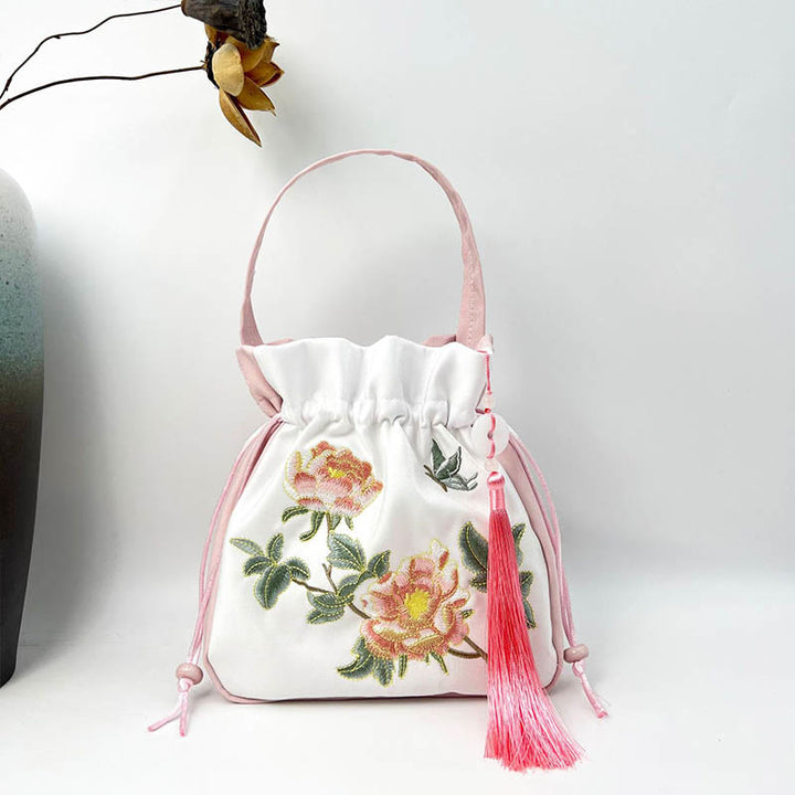 Buddha Stones bordado Osmanthus peonía uva gato algodón lino bolso bandolera bolso de hombro bolso