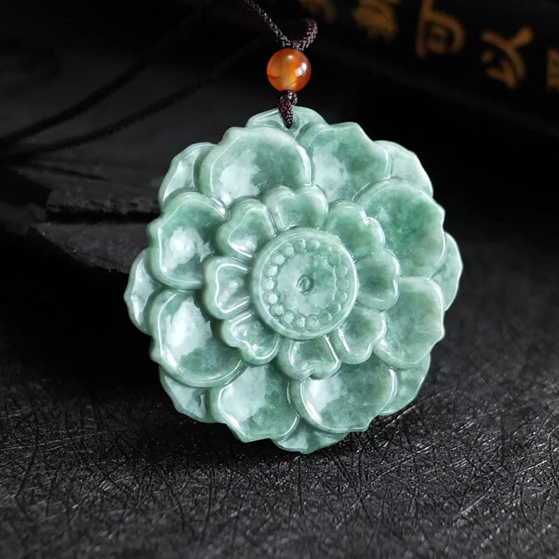 Colgante de collar de prosperidad de la suerte de jade con patrón de loto de Buddha Stones - image 5