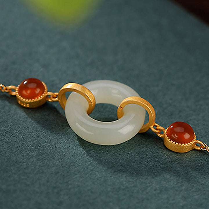 Pulsera de la Buddha Stones, Plata de Ley 925 chapada en oro, Jade Hetiano Natural, hebilla de la paz, ágata roja - image 3
