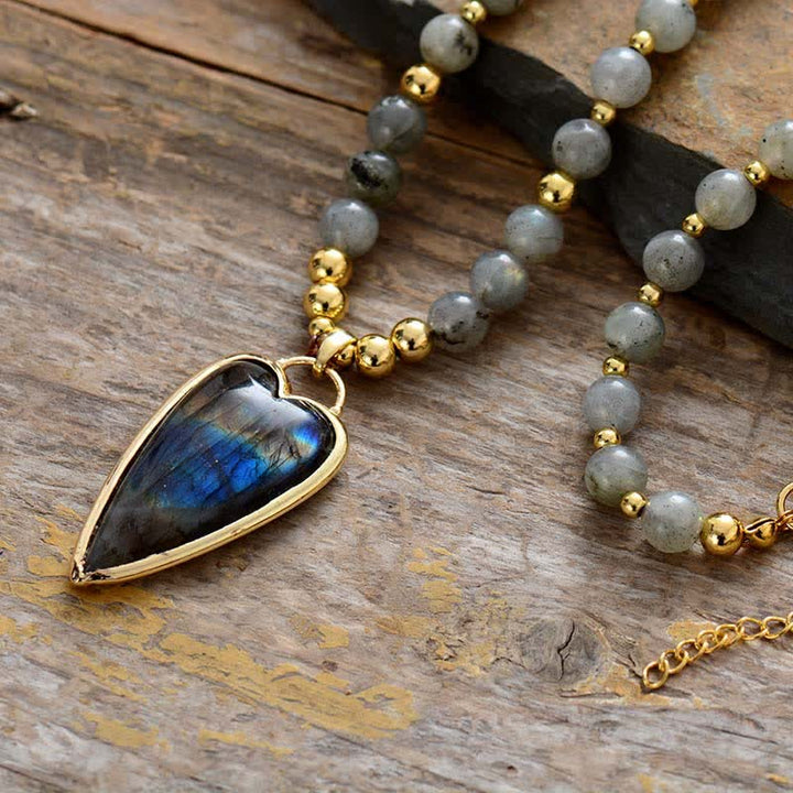 Colgante de collar con cuentas curativas de apoyo de labradorita de Buddha Stones